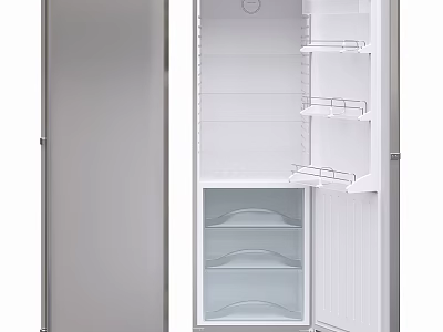 Modern Kitchen Refrigerator With Stainless Steel Exterior And Interior Storage Shelves 3d model