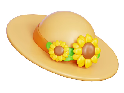 Cute Yellow Straw Hat with Sunflower Decorations and Orange Band 3d model