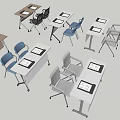 Modern Conference Tables With Blue Black White Chairs And Notebooks On Surface