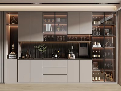 Modern Wine Cabinet With Glass Doors Built in Wine Racks And Wine Glass Storage 3d model