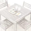 Natural Wooden Square Tea Table and Chairs with Tea Set Tray and Cake