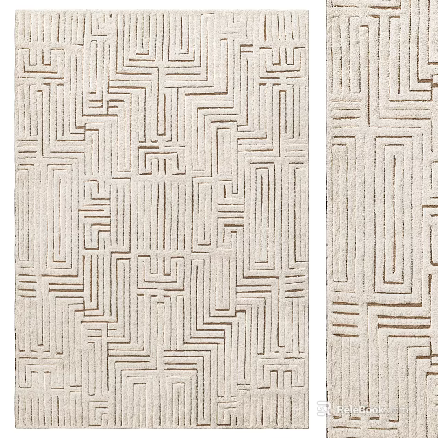 Square Rug Featuring Modern Intricate Geometric Pattern In Soft Beige Neutral Tones 3d model 