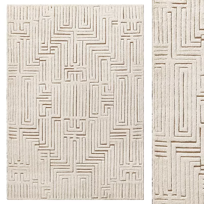 Square Rug Featuring Modern Intricate Geometric Pattern In Soft Beige Neutral Tones 3d model
