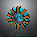 Futuristic Circular Mechanical Component With Orange Blue Blades And Central Core