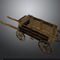 Vintage Wooden Hand Cart With Four Spoked Wheels And Solid Wood Construction