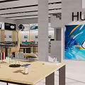Modern Digital Store with HUAWEI Products Display Shelves Displayed Electronics and Modern Interior
