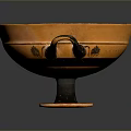 Ceramic Sculpture Bowl Carved With Two Handles Black And Orange