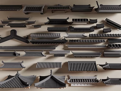 Traditional Chinese Architectural Components With Various Roof Tiles And Eave Structures 3d model