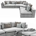 Modern Gray Sectional Sofa With Multiple Soft Throw Pillows And Cozy Blanket 3d model