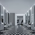 Modern Beauty Salon Interior With Black White Stripes Mirrors Chairs And Chevron Floor