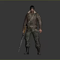 Male Character In Military Style Outfit Holding Rifle Standing On Gray Background
