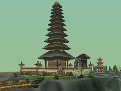 Classic Ancient Pagoda With Multi tiered Roofs Surrounding Pavilions And Garden Landscaping 3d model