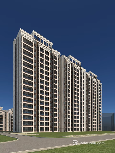 High Rise Modern Residential Building With Multiple Windows And Blue Sky 3d model