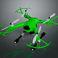 Green Quadcopter Drone With Four Propellers Protective Frames And Black Landing Gear 3d model