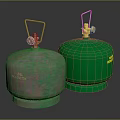 Old And Green Gas Cylinders With Valves And Handles On Black Background