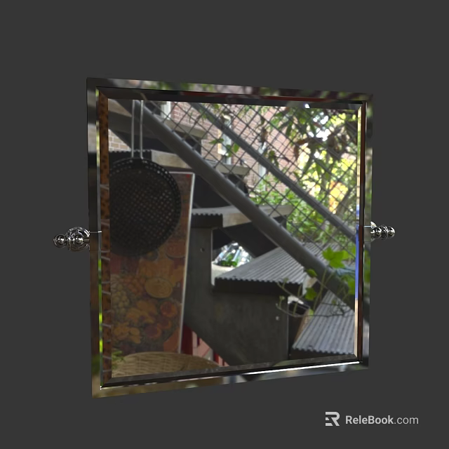 Decorative Wall Mirror Reflecting Outdoor Stairs Green Plants And Building Structures 3d model 