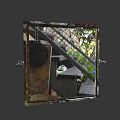 Decorative Wall Mirror Reflecting Outdoor Stairs Green Plants And Building Structures