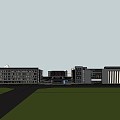 Modern Simple School Middle School Education Building Campus Teaching Building Playground 3d model