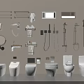 Modern Bathroom Fixtures With Toilets Towel Racks Mirrors And Shower Systems