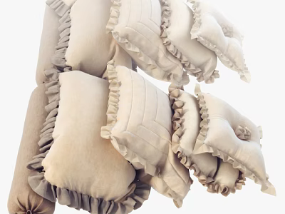 Decorative Soft Cream Pillows With Ruffled Edges And Cozy Fabric Design 3d model