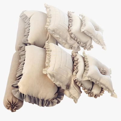 Decorative Soft Cream Pillows With Ruffled Edges And Cozy Fabric Design 3d model