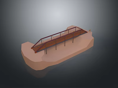3D Model Bridge With Railing And Simple Geometric Terrain Base Design 3d model