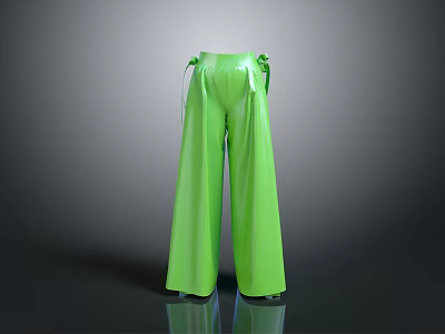 Green Wide Leg Pants With Ribbon Straps And Sleek Shiny Material Design 3d model