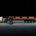 Heavy Duty Industrial Flatbed Truck Loading Yellow Red Cargo With Forklift Operator