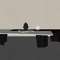 Minimalist Modern Coffee Table With White Top Dark Wood Legs Black Vase Book And Glass