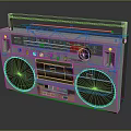 Classic Vintage Silver Boombox with Large Speakers Control Panel Handle and Retro Style
