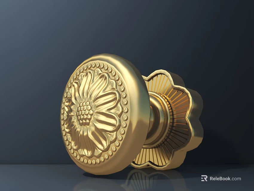 Golden Ornate Door Knob With Intricate Floral Pattern And Classic Design 3d model 