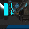 Modern Japanese Restaurant Interior With Stylish Blue Lighting And Wooden Dining Tables