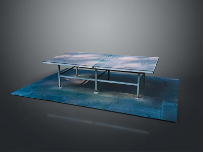 Simple Metal Frame Table Placed On Blue Mat With Smooth Surface And Stable Structure 3d model