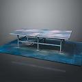 Simple Metal Frame Table Placed On Blue Mat With Smooth Surface And Stable Structure
