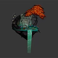 Enchanted Floating Castle Scene With Red Tree Staircase Path Flowers And Green Pillar