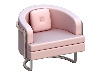 Pink Single Sofa With Curved Arms Button Tufted Cushion And Metal Frame 3d model