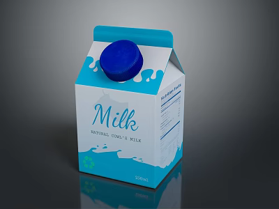 Fresh Milk Carton with Blue Cap Natural Cold Fresh 250ml Packaging 3d model