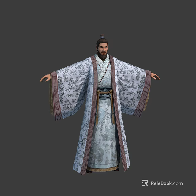 Ancient Chinese Male Character In Elaborate Patterned Robe With Arms Outstretched And Traditional Attire 3d model 