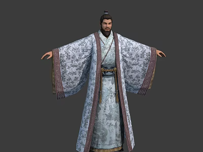 Ancient Chinese Male Character In Elaborate Patterned Robe With Arms Outstretched And Traditional Attire 3d model