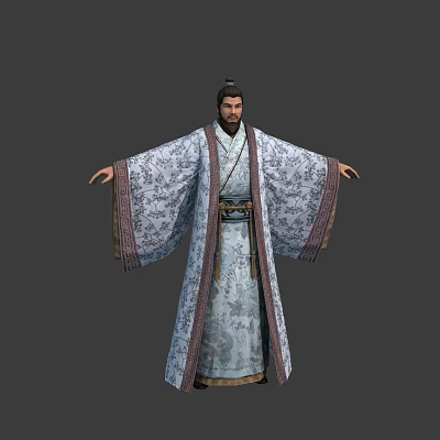 Ancient Chinese Male Character In Elaborate Patterned Robe With Arms Outstretched And Traditional Attire 3d model
