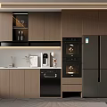 Modern Kitchen Interior With Built in Wine Cabinet And Wooden Cabinets