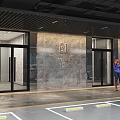 Modern B1 Underground Parking Garage With Marble Wall Luxury Cars Direction Arrows And Entrance
