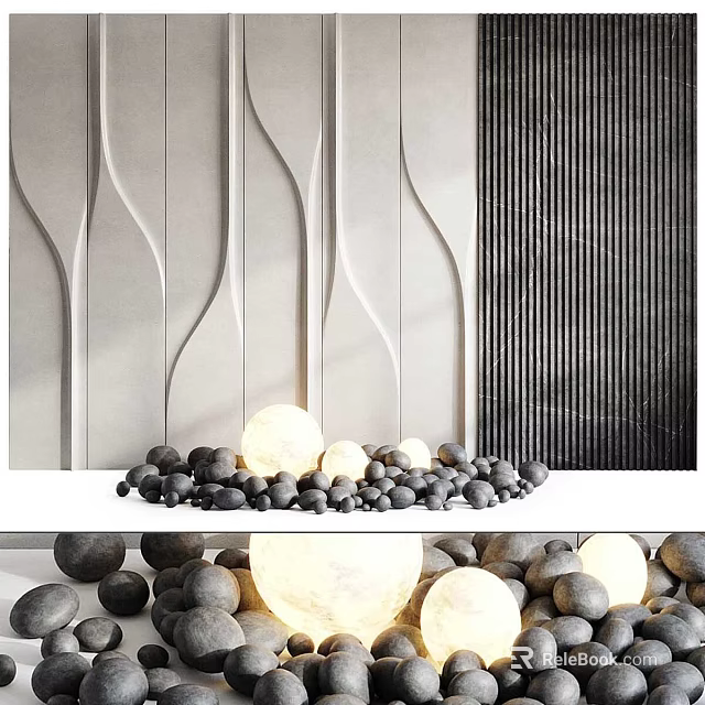 Stylish Modern Wall Decor With Curved Details And Vertical Stripes 3d model 