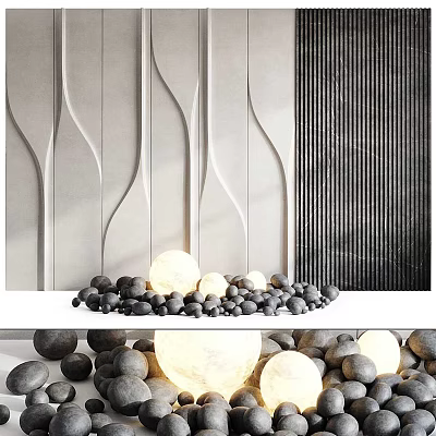 Stylish Modern Wall Decor With Curved Details And Vertical Stripes 3d model