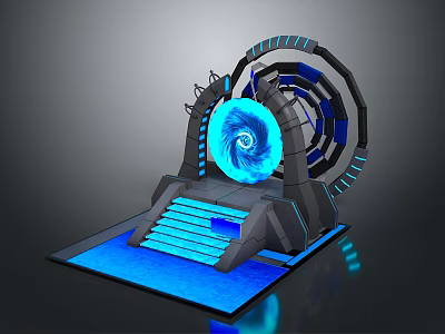 Advanced Sci-Fi Equipment With Circular Structure Blue Spiral Core Illuminated Steps And Glowing Platform 3d model