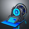 Advanced Sci-Fi Equipment With Circular Structure Blue Spiral Core Illuminated Steps And Glowing Platform 3d model