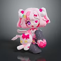 Cute Game Movie Character Featuring Pink Hair Heart Eyes Holding Rabbit Doll With Pink Bow
