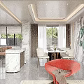 Luxurious Modern Living Room Interior With Large Sofa Red Armchair Crystal Chandelier And Decorative Wall Art