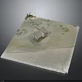 Modern Landscape Design Model Featuring Small Cottage With Plants And Water Elements