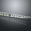 Detailed Stone Arched Bridge Model With Green Plants And Reflection On Black Surface 3d model